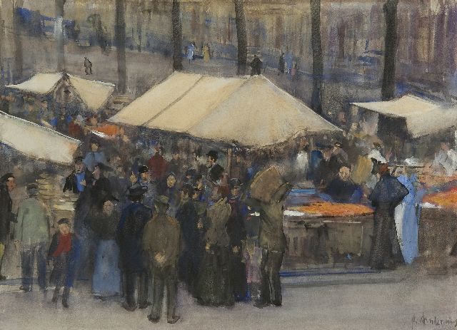 Floris Arntzenius | Markt op de Prinsegracht in Den Haag, aquarel op papier, 32,2 x 43,1 cm, gesigneerd r.o.