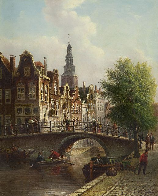 Johannes Franciscus Spohler | Stadsgezicht met de Amsterdamse Montelbaanstoren, olieverf op paneel, 30,0 x 24,2 cm, gesigneerd r.o.