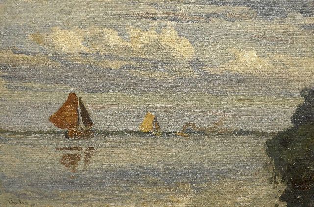 Willem Bastiaan Tholen | Zeilende schepen, olieverf op doek op paneel, 20,0 x 30,0 cm, gesigneerd l.o. en te dateren ca. 1908