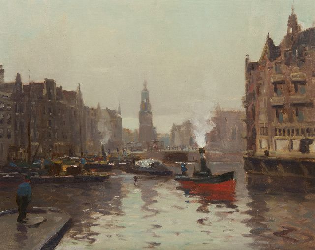 Evert Jan Ligtelijn | Gezicht op de Munttoren vanaf de Binnen-Amstel, olieverf op doek, 59,4 x 73,4 cm