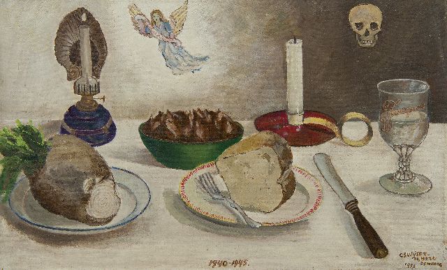 Christina Swijser-’t Hart | 'Feestmaaltijd' 1940-1945, olieverf op doek op paneel, 34,7 x 55,9 cm, gesigneerd r.o. en gedateerd 'Den Haag' 1955