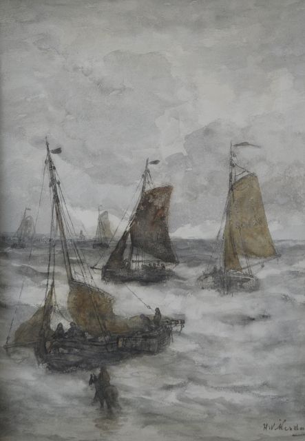 Hendrik Willem Mesdag | Aankomst van de vissersvloot, aquarel op papier, 52,0 x 36,5 cm, gesigneerd r.o.