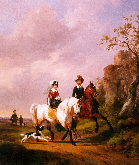 Wouterus Verschuur | De valkenjacht, olieverf op doek, 40,2 x 35,0 cm, gesigneerd l.o. en gedateerd 1845