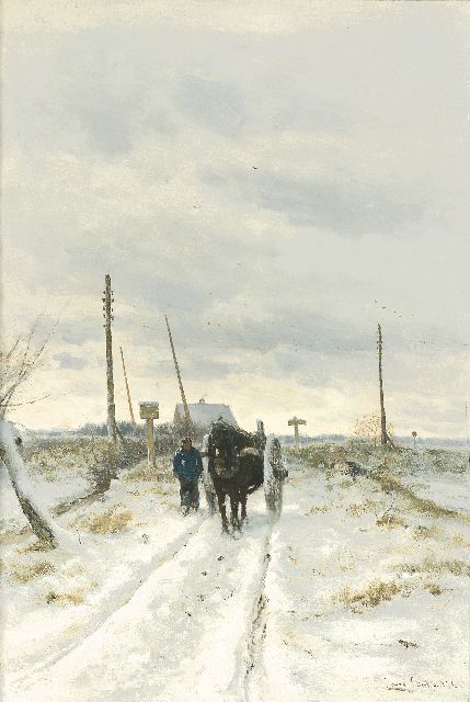 Louis Apol | Boer met paard-en-wagen in de sneeuw, olieverf op doek, 80,2 x 55,4 cm, gesigneerd r.o. en gedateerd 1873