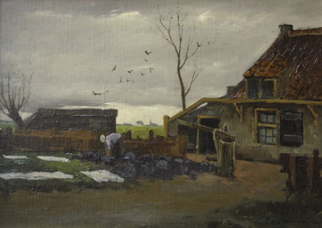 Johannes Cornelis Roelandse | Boerderij met bleekveld, olieverf op doek op board, 26,7 x 37,1 cm, gesigneerd r.o.