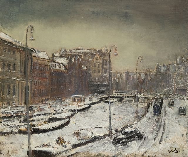 Arnout Colnot | Het Amsterdamse Rokin in de sneeuw, olieverf op doek, 55,1 x 65,0 cm, gesigneerd r.o.
