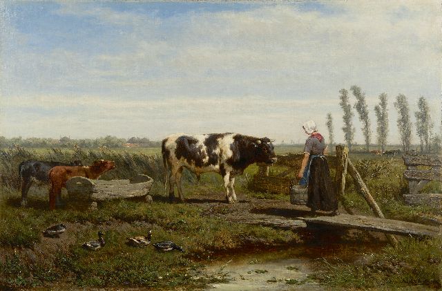 Jan de Haas | Voedertijd, olieverf op doek, 49,0 x 73,2 cm, gesigneerd r.o. en gedateerd 1864