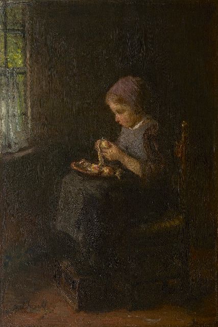 Jozef Israëls | Het aardappelschilstertje, olieverf op doek, 61,3 x 41,5 cm, gesigneerd l.o.
