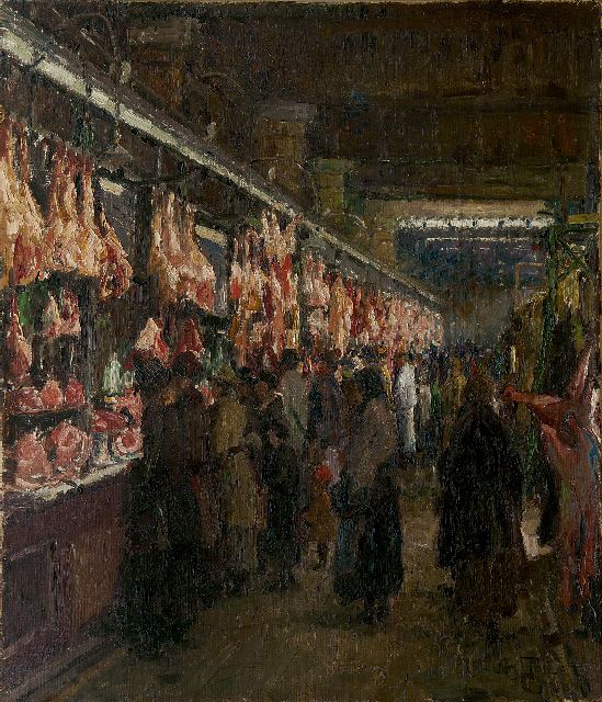 Otto Thiele | Overdekte vleesmarkt (vermoedelijk Berlijn), olieverf op doek, 70,4 x 60,4 cm, gesigneerd r.o.