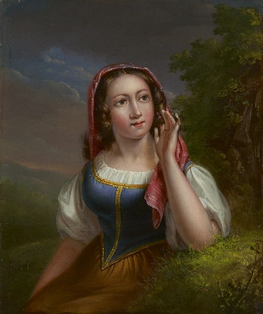 Elisabeth Alida Haanen | Italienne, olieverf op paneel, 12,8 x 10,6 cm, gesigneerd l.o. met initialen