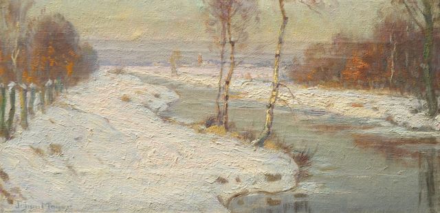 Johan Meijer | Winternamiddagzon bij Blaricum, olieverf op doek, 18,7 x 36,5 cm, gesigneerd l.o.