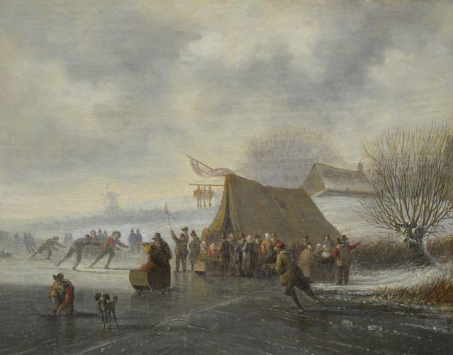 Jacobus van der Stok | De schaatswedstrijd, olieverf op doek, 27,0 x 34,0 cm, gesigneerd r.o.