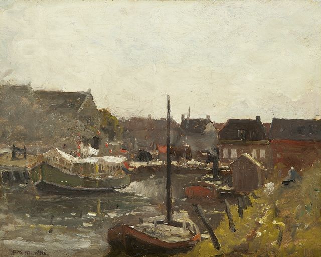 Morgenstjerne Munthe | De Zwaaikom in Katwijk met het Leidse bootje, olieverf op paneel, 40,0 x 50,0 cm, gesigneerd l.o.