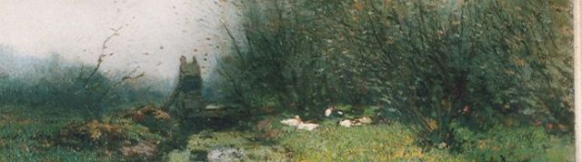 Cornelis Kuijpers | Eendenfamilie in de grienden, olieverf op doek, 15,0 x 46,0 cm, gesigneerd r.o.