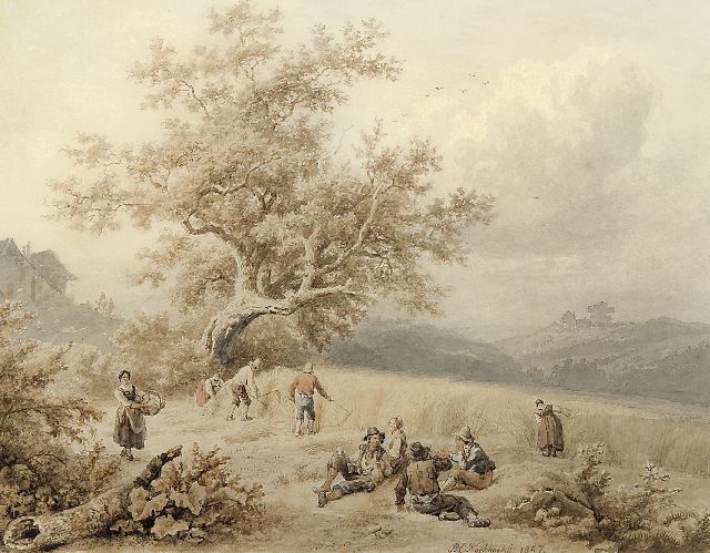 Barend Cornelis Koekkoek | Oogsttijd, Luxemburg, inkt en aquarel op papier, 19,6 x 24,9 cm, gesigneerd r.v.h.m. en gedateerd 1847