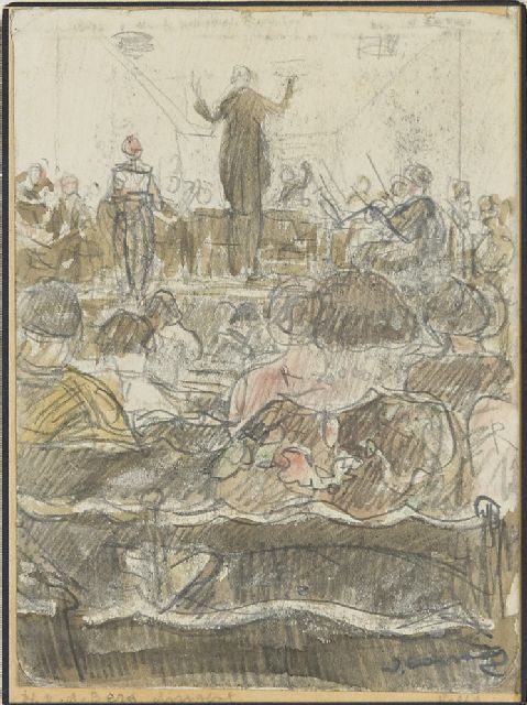 Ko Cossaar | Concert o.l.v. H. v.d. Berg, orkestdirigent te Delft, tekening op papier, 15,5 x 11,5 cm, gesigneerd r.o.