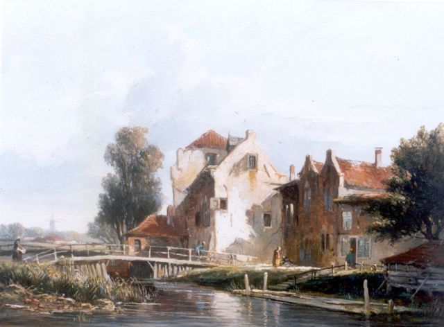 Adrianus Eversen | Huizen aan de dorpsrand, olieverf op paneel, 21,3 x 28,2 cm