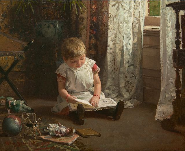 Willem Steeling jr. | Boekje lezen, olieverf op doek, 37,8 x 47,3 cm, gesigneerd l.o. en gedateerd 1887