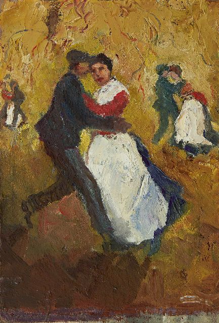 Marie Henri Mackenzie | Dansparen in een volkslokaal; verso: Lezende man, olieverf op board, 30,8 x 21,0 cm, gesigneerd verso en te dateren ca. 1929