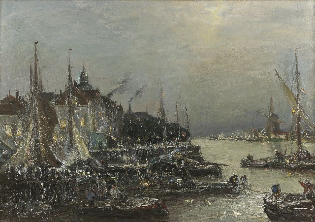 Louis Apol | De kade van Dordrecht met het Groothoofd, olieverf op doek, 56,6 x 80,6 cm, gesigneerd l.o.