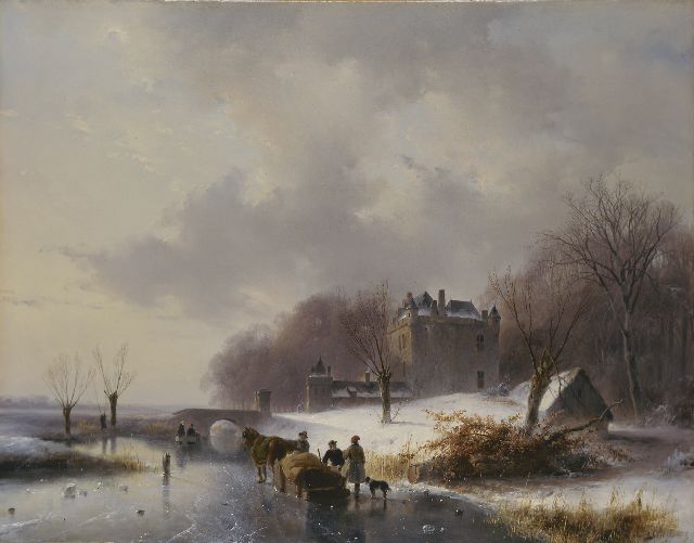 Andreas Schelfhout | Kasteel Doornenburg bij winter, olieverf op paneel, 41,6 x 53,9 cm, gesigneerd r.o.