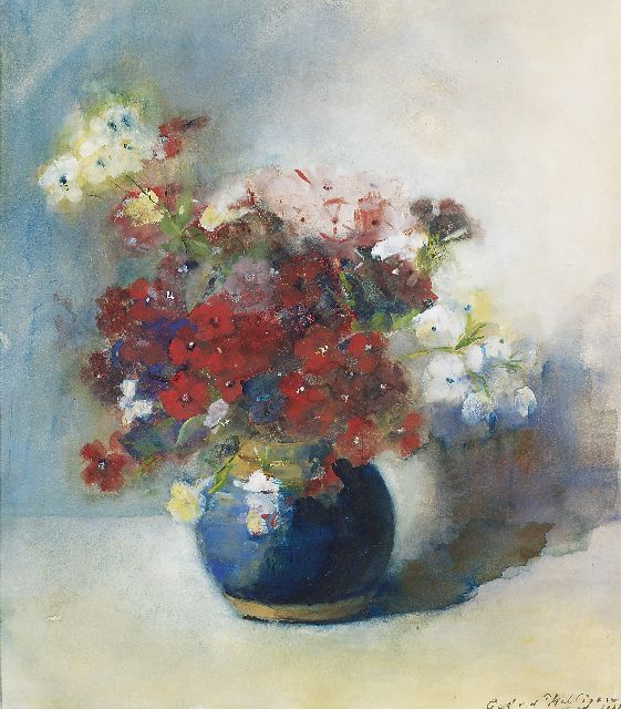 Willigen C.A. van der | Bloemen in blauwe pot, aquarel op papier 42,0 x 37,5 cm, gesigneerd r.o. en gedateerd 1902