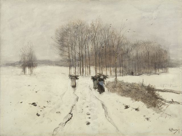 Anton Mauve | Sneeuwlandschap bij Laren, aquarel op papier, 66,8 x 88,6 cm, gesigneerd r.o.