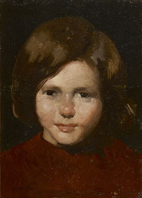 Willem van den Berg | Meisjesportret, olieverf op papier op board, 14,9 x 11,5 cm
