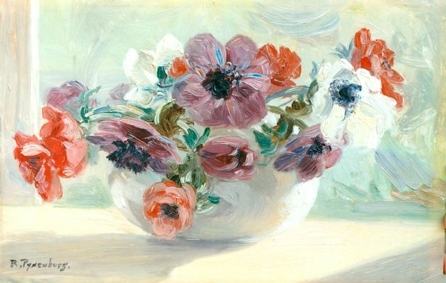 Reinier Pijnenburg | Anemonen in glazen vaas, olieverf op paneel, 21,8 x 33,7 cm, gesigneerd l.o.