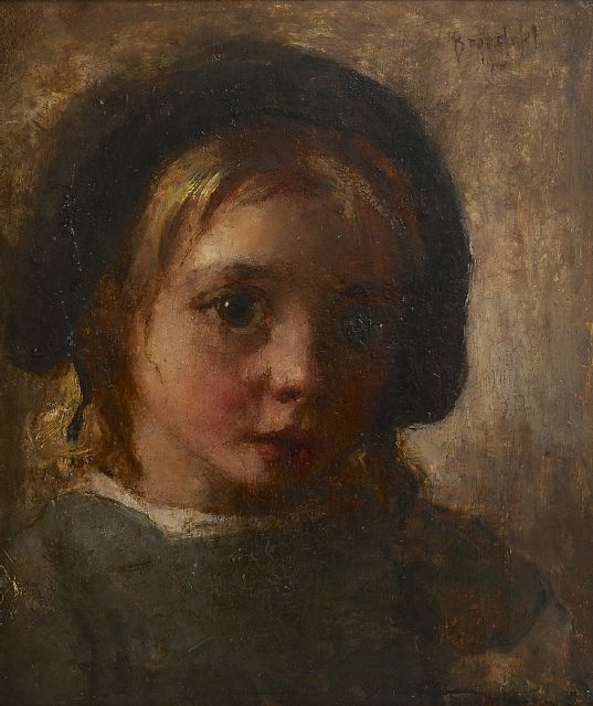 André Broedelet | Kinderportret, olieverf op paneel, 17,8 x 15,1 cm, gesigneerd r.b. en gedateerd 1910
