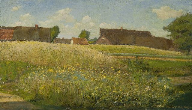 Leo Gestel | Boerderijen langs het korenveld, olieverf op doek, 37,0 x 62,5 cm, gesigneerd r.o. en gedateerd 1904