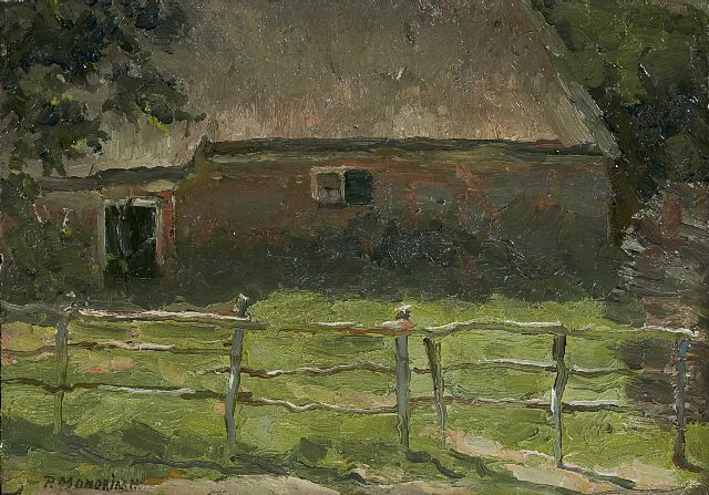 Piet Mondriaan | Boerderijtje achter een hek, olieverf op doek op paneel, 20,5 x 29,1 cm, gesigneerd l.o. en te dateren 1897-1900 mogelijk 1904