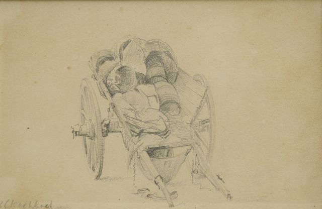 Barend Cornelis Koekkoek | Studie van een kar, krijt op papier, 11,0 x 17,0 cm, gesigneerd l.o.