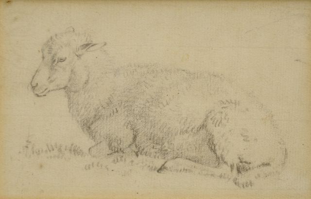 Barend Cornelis Koekkoek | Studie van een lam, krijt op papier, 7,3 x 11,3 cm