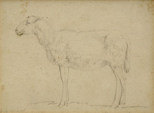 Barend Cornelis Koekkoek | Studie van een schaap, krijt op papier, 8,9 x 12,0 cm, gesigneerd l.o.