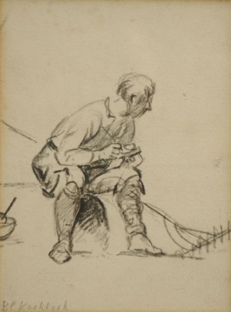 Barend Cornelis Koekkoek | Rustende boer, krijt op papier, 14,3 x 11,2 cm, gesigneerd l.o.