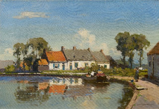Cornelis Vreedenburgh | Huizen in de bocht van een rivier, olieverf op doek, 30,3 x 43,6 cm, gesigneerd r.o.