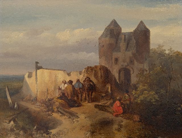 Charles Rochussen | Landschap met reizigers bij een ruïne (pendant), olieverf op paneel, 25,5 x 33,5 cm, gesigneerd l.o. en gedateerd '42