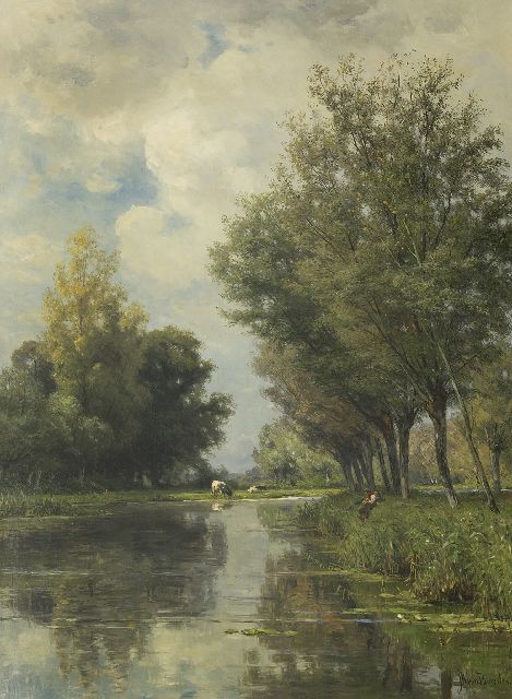 Jan Willem van Borselen | Zomers polderlandschap met hengelaars, olieverf op doek, 100,1 x 73,0 cm, gesigneerd r.o.