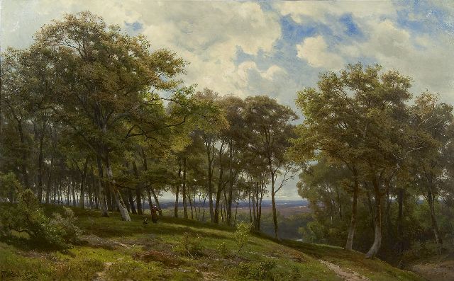 Jan Willem van Borselen | Panoramisch landschap met zicht op de Kabeljauw te Doorwerth, vanaf de stuwwal achter Mooiland, olieverf op doek, 66,2 x 106,4 cm, gesigneerd l.o. en gedateerd 1882