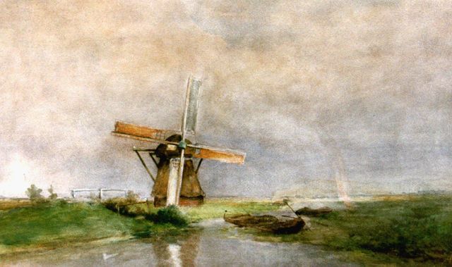 Paul Joseph Constantin Gabriel | Polderlandschap met regenboog, aquarel op papier, 45,0 x 69,0 cm, gesigneerd l.o.
