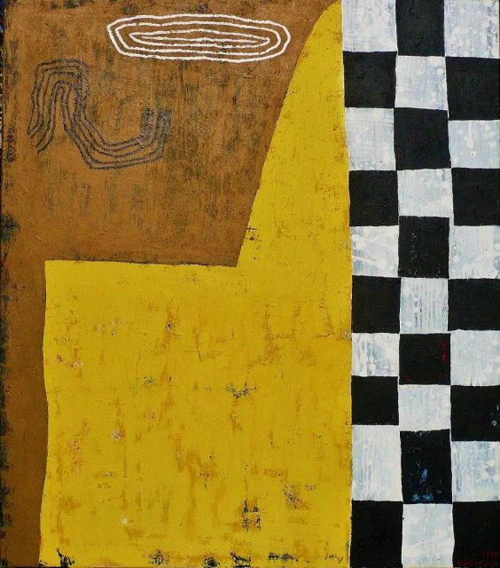 Gerritz H.A.  | Yellow chapel, olieverf op doek 160,0 x 140,0 cm, gesigneerd r.o. en gedateerd 1999