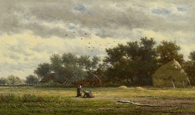 Roelofs W.  | Achter de boerderij, olieverf op paneel 22,1 x 37,7 cm, gesigneerd r.o. en te dateren ca. 1855-1860