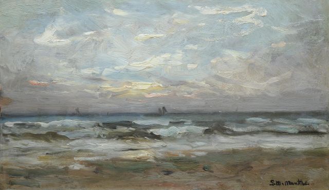 Morgenstjerne Munthe | De Noordzee bij Katwijk, olieverf op schildersboard, 25,0 x 42,1 cm, gesigneerd r.o.