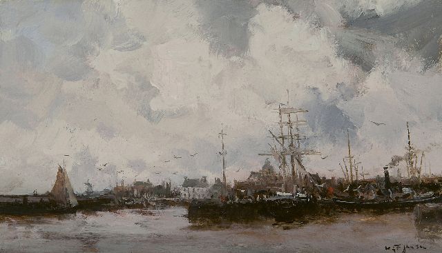 Willem George Frederik Jansen | De Nieuwe Willemshaven, Harlingen, olieverf op doek, 20,2 x 34,8 cm, gesigneerd r.o.