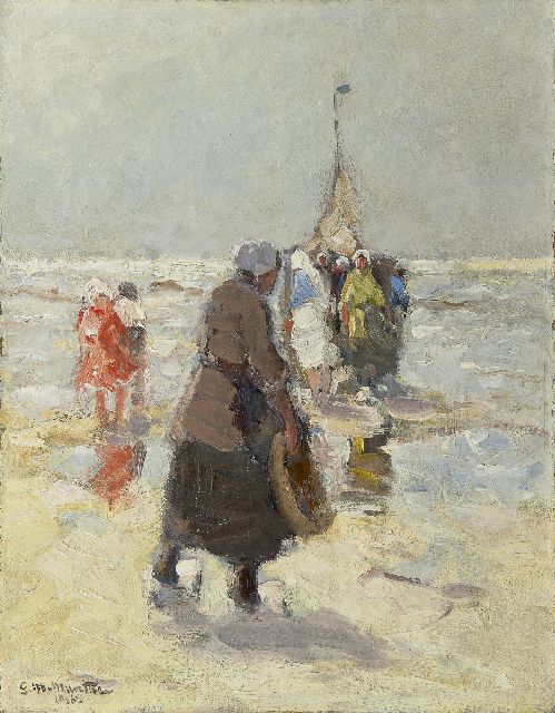 Morgenstjerne Munthe | Het ophalen van de vangst, olieverf op doek, 51,7 x 40,5 cm, gesigneerd l.o. en gedateerd 1916