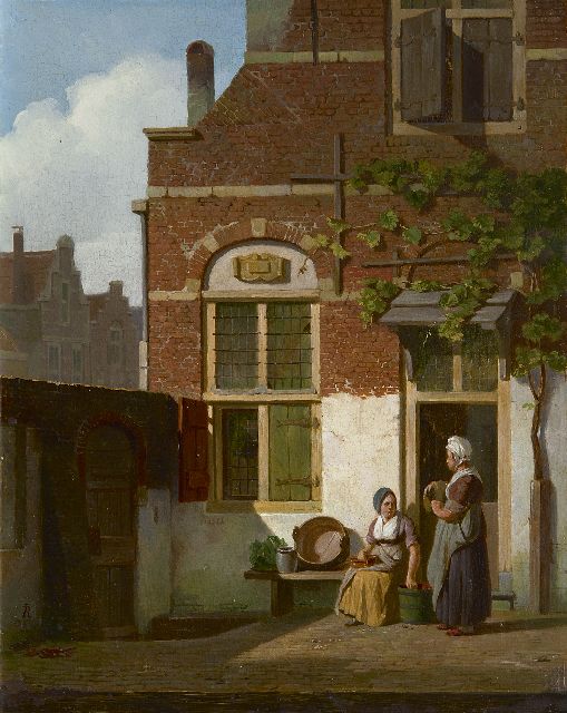 Johannes Rutten | Hollands binnenplaatsje, olieverf op paneel, 24,2 x 19,1 cm, gesigneerd l.o. met monogram