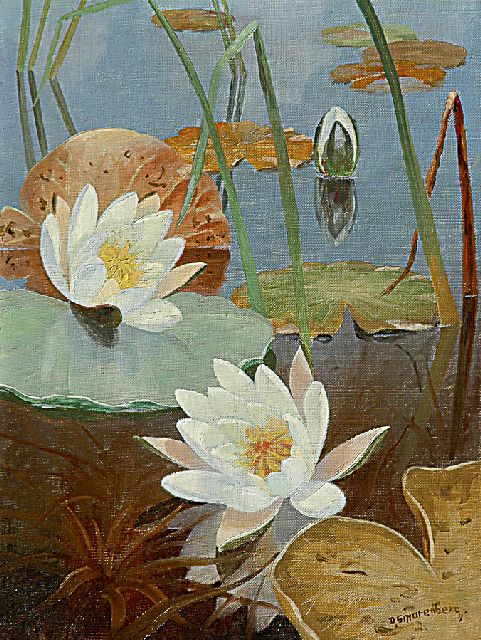 Dirk Smorenberg | Waterlelies, olieverf op doek, 40,4 x 30,6 cm, gesigneerd r.o.