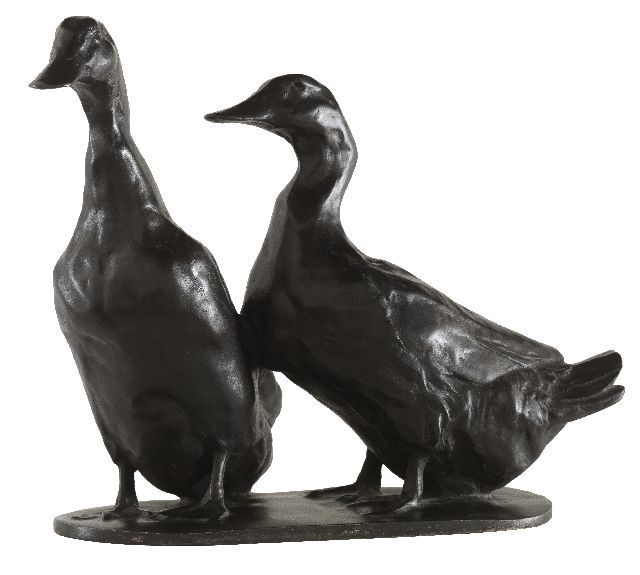 Zügel W.  | Twee eenden, zwart gepatineerd brons 22,3 x 25,5 cm, gesigneerd  op basis
