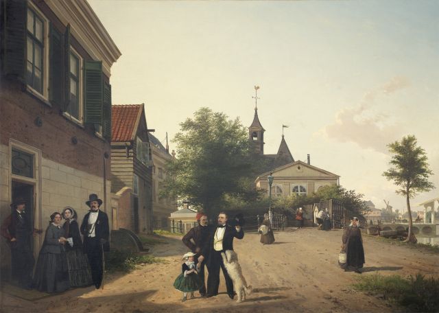 Elias Pieter van Bommel & Dominicus Peduzzi | Gezicht op de Trapjesschans, Amsterdam, olieverf op doek, 90,0 x 124,9 cm, gesigneerd l.o. 'D.A. Peduzzi' en 'E.P. van Bommel' en gedateerd 1857